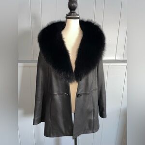 Preston & York Black Leather Jacket with Fur Trim